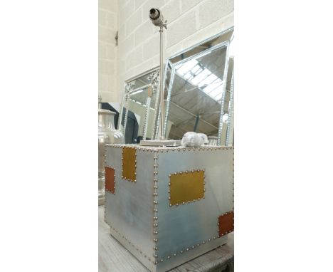 Small Industrial Steel Table & Chromed Table top Lamp Base (2):(please refer to conditions on lot 599) 