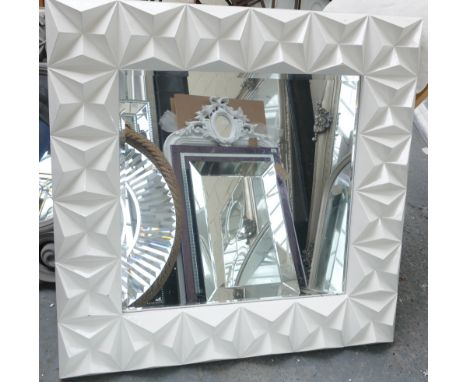 Modern White Finish Geometric wall mirror: 103 x 98cm( please refer to conditions on lot 599) 