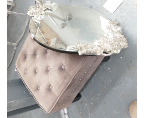 Fancy Chrome Mirror together with Upholstered Foot stool (2):(please refer to conditions on lot 599) 