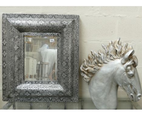 Black & Silver Mirror & resin figure of horses head:(please refer to conditions on lot 599) 