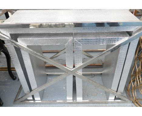 Contemporary Mock Croc Silver Large Nest Of 3 Coffee and Lamp Tables in steel frame:(please refer to conditions on lot 599) 