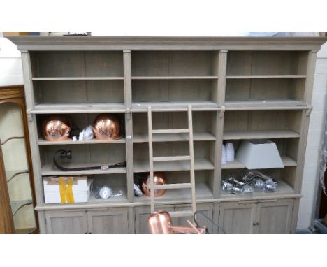 Lyon Tall, Large Oak Painted Wood Finish 3 Section Bookcase With Ladder: 290 x 38 x240cm height(please refer to conditions on