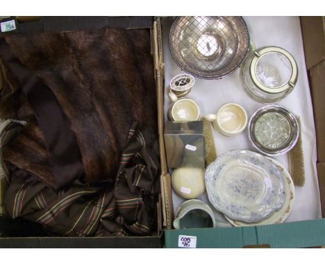 A mixed collection of items to include: Royal Doulton Bunnykins Mugs, Wedgwood jug, Pewter trinket box, 1940's utility dress,