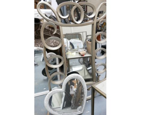 Modern Pablo Silver Finish Metal Framed Wall Mirror Abstract Design: together with small heart shaped item(a/f)(2)( please re