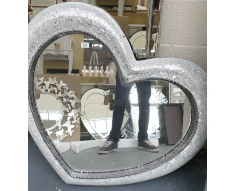 Silver Mirrored Glass Crackle Heart Wall Mirror: height 100cm( please refer to conditions on lot 599) 