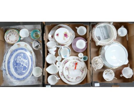 Duchess part tea set: together with a willow designed platter, Empire Rosemary sugar bowl, cups &amp; saucers, tureens, cake 