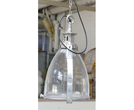 London Modern Silver Framed Glass Lantern Style Ceiling Light On Chain:(please refer to conditions on lot 599) 