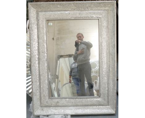 Modern Large Rectangular Wall Mirror with Thick Set Silver Frame : 124 x 91cm( please refer to conditions on lot 599) 