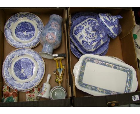A mixed collection of items to include: Adams Blue / White decorated tureens, hunting theme similar items, decorative and com