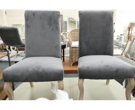 Dark Grey Fabric Dining Chair with Silver Ring Knocker Back Light Wood Shaped Legs (2):(please refer to conditions on lot 599