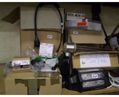 A mixed collection of electrical items to include Astro LEd light: two gang dry lining boxes, alarm bases, emmerssion heater 