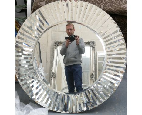 Blakely Round Modern Wall Mirror with Bevelled Mirror Glass Panels: diameter 90cm( please refer to conditions on lot 599) 