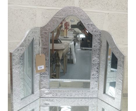 Silver Floral Embossed 3 Fold Dressing Table Mirror:(please refer to conditions on lot 599) 