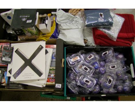 A mixed collection of items to include dvd's: slime eggs, fabrics, dressing up items, solar light, wall mounts etc ( 4 boxes)
