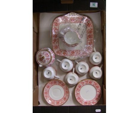 Wedgwood Red Demask patterned part tea set: 2 saucers missing 