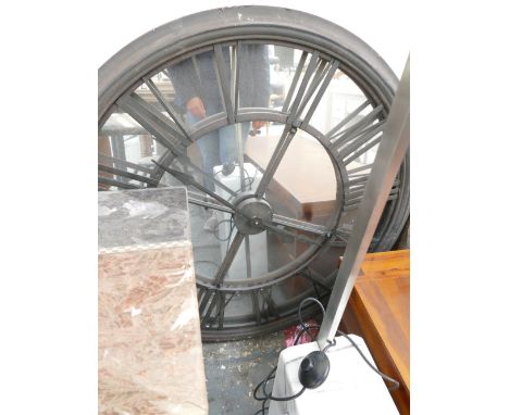 Large Wood & Wrought Iron Mirror Backed Wall Clock: diameter 90cm(please refer to conditions on lot 599) 
