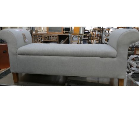 Upholstered Storage Sofa: Bedroom Ottoman type in grey.(please refer to conditions on lot 599) 