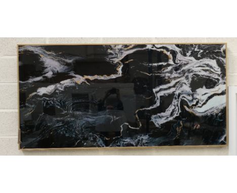 Marble Effect Grey And Gold Glass Image Wall Art With Rectangular Wooden Frame: 180 x 90cm(please refer to conditions on lot 