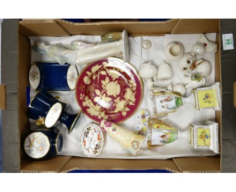 A mixed collection of items to include: continental handled urns, carlton ware colbolt blue items, crested items and a LLadro