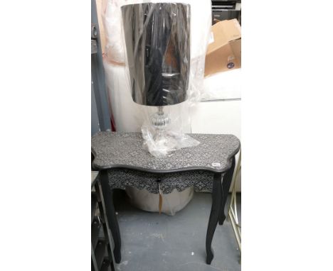 Black & Silver Serpentine Dressing Table & Chrome & Black Table Lamp (2):(please refer to conditions on lot 599) 