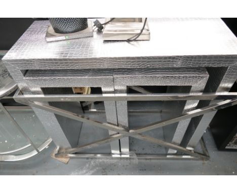 Shabby Chic Mock Croc Silver Large Nest of 3 Lamp Tables in a chrome frame:(please refer to conditions on lot 599) 