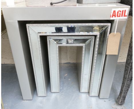 Contemporary Mock Croc Silver Large Nest Of 3 Coffee and Lamp Tables:(please refer to conditions on lot 599) 