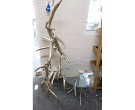 Antler Effect Floor Lamp & Glass Topped small Coffee Table (2):(please refer to conditions on lot 599) 