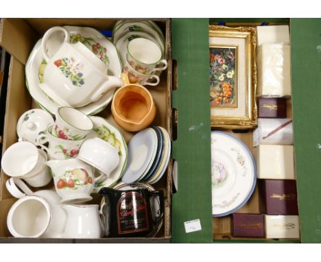 A mixed collection of items to include Churchill floral decorated part teaset: advertising whiskey water jugs, boxed hidden t