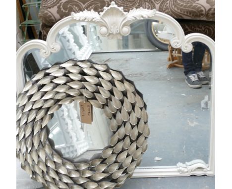 White Painted Mantle Mirror together with modern leaf effect wall mirror (2):(please refer to conditions on lot 599) 
