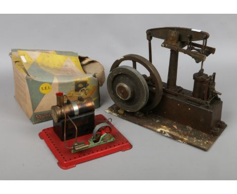 A Stuart model beam engine and a boxed Mamod stationary steam engine