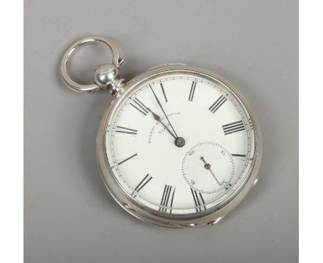 A silver cased Railway Regulator pocket watch with enamel dial having subsidiary seconds.