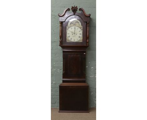 A Georgian large mahogany eight day longcase clock with painted arch top dial signed Braithwaite Wakefield. Incorporating a m