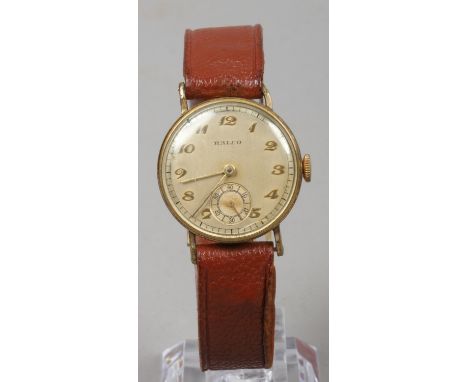 A vintage Ralco gents manual gold plated wristwatch with subsidiary seconds on brown leather strap.