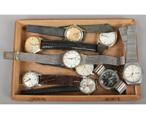 A tray of gents wristwatches including manual examples, Sekonda and Times etc.
