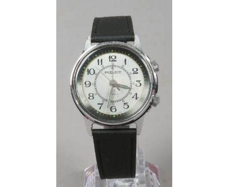 A gentlemans Poljot stainless steel manual alarm function wristwatch.