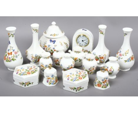 A group of Aynsley bone china decorated in the cottage garden pattern including vases, trinket dishes, mantle clock etc.