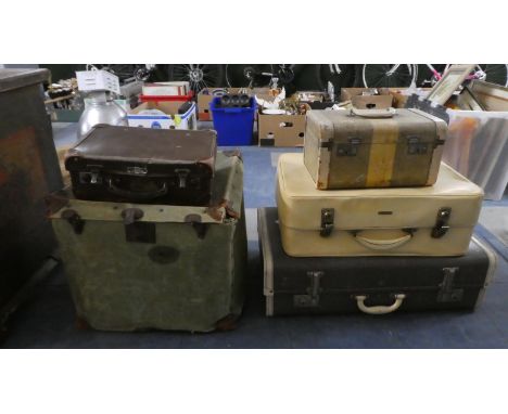 A Collection of Three Vintage Travelling Cases, Canvas Covered Box and a Small Case 