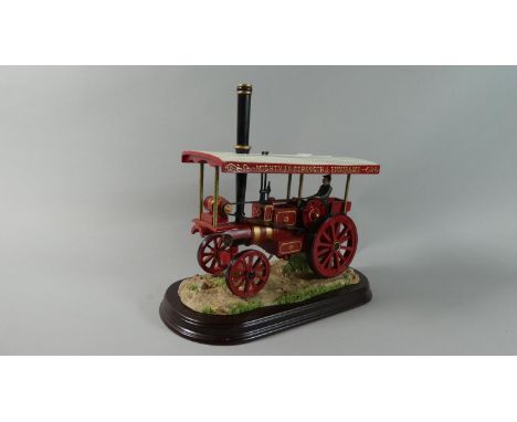 A Leonardo Model of Steam Traction Engine on Wooden Plinth, 27cm Long 