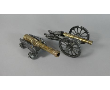 A Brass Mounted Metal Model of a Napoleonic Field Cannon with Removable Ammunition Box Together with a Brass Barrel Model of 