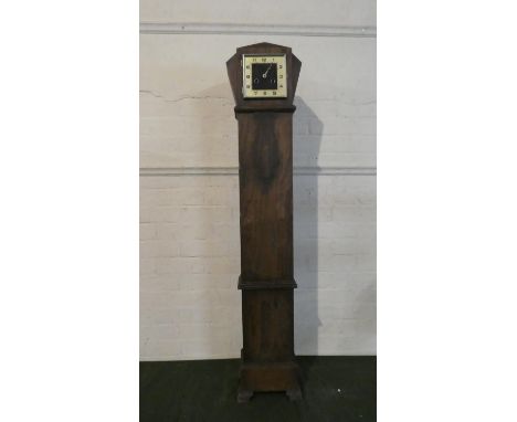 An Art Deco Oak Cased Grandmother Clock with Haller Movement, missing pendulum 