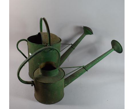 Two Vintage Green Painted Watering Cans 