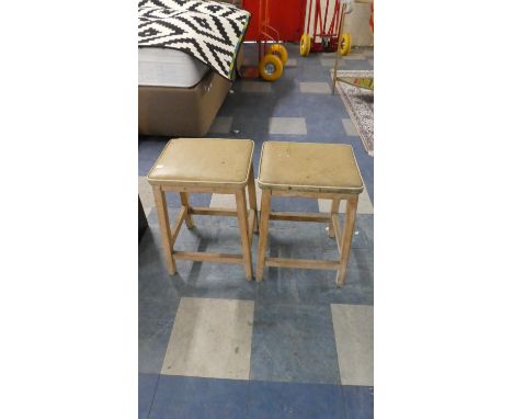 Two Vintage Rectangular Topped Stools 