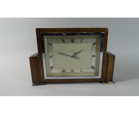 An Art Deco Walnut Cased Mantle Clock with Eight Day Movement, 27cm Wide 