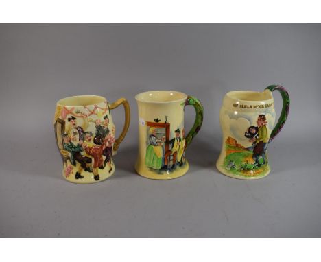 Three Crown Devon Musical Tankards all With Movements, One with Hairline 