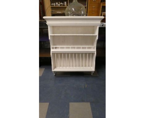 A White Painted Kitchen Plate and Shelf Rack, 93cm Wide 