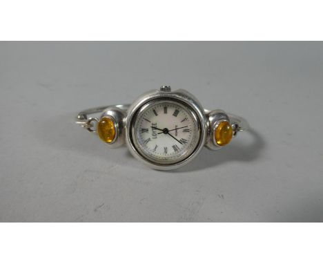 A Silver and Amber Mounted Bangle Wrist Watch, Working Order 