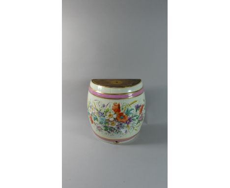 A Ceramic Half Barrel with Wall Fixing Slots to Rear, Decorated with Wild Flowers, Missing Tap, 30cm High 