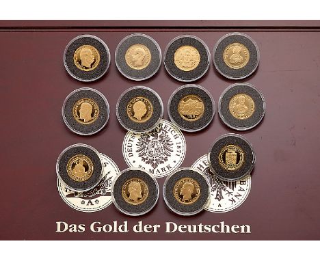 Das Gold der Deutschen, 12 14 kt Gold Münzen,   Münze Berlin 2007, Augsburger Goldgulden, Gold-Dukat Anhalt-Bernburg, 10fach-