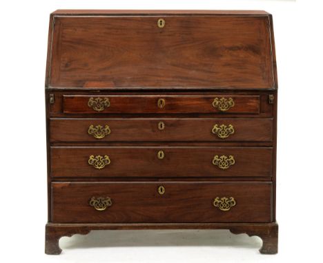 A George III mahogany-stained walnut bureau,&nbsp; with serpentine architectural fitted interior, 104cm h; 50 x 99cm Some fau