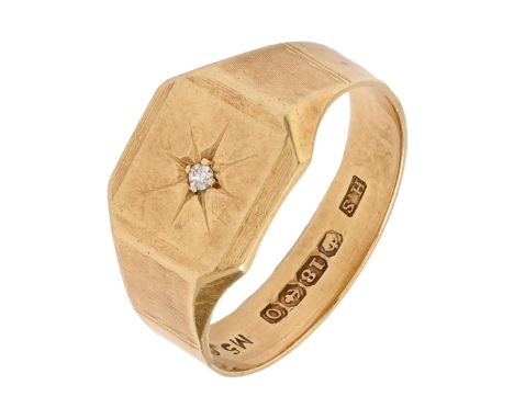 A diamond signet ring, gypsy set, in 18ct gold, Birmingham 1938, 5.6g, size Q Light wear